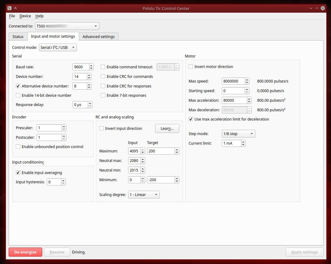 TicGUI Tab InputMotorSetting